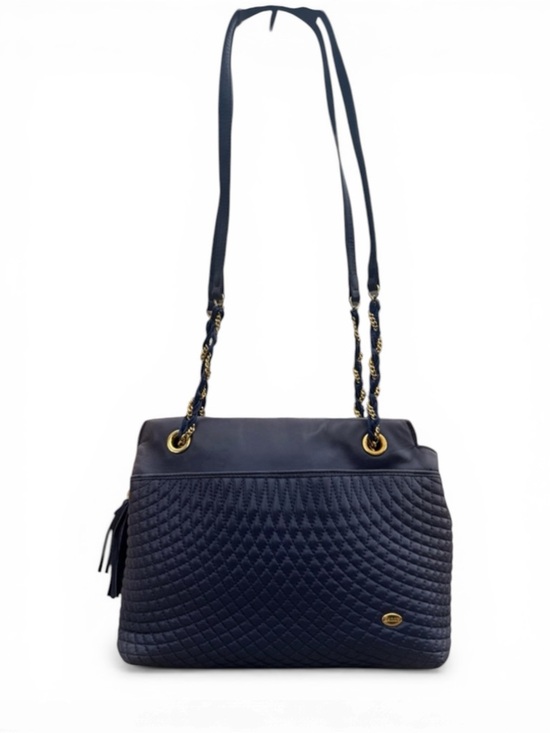 Bally Handbags - EUC Bally Vintage Soft quilted leather Navy Blue Gold Tassels shoulder Bag
